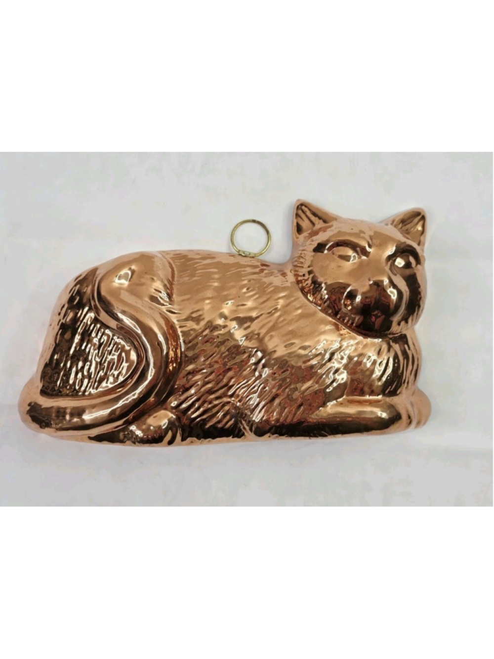 Vintage Copper Cat Shaped Mold Wall Decor Tin Lined Cottage Core